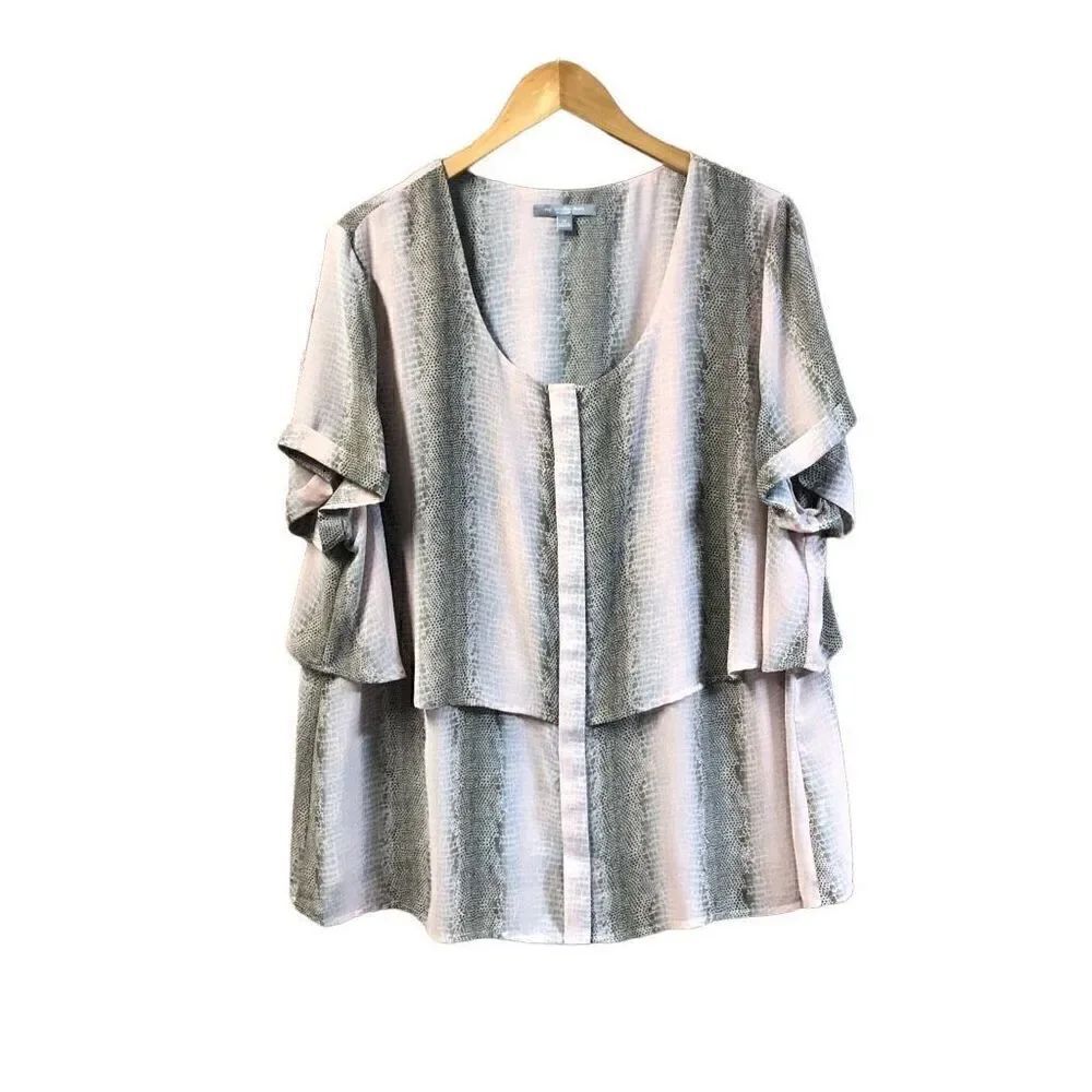 NY Collection Size 2XL (XXL) Pink Grey Snake Layered Blouse